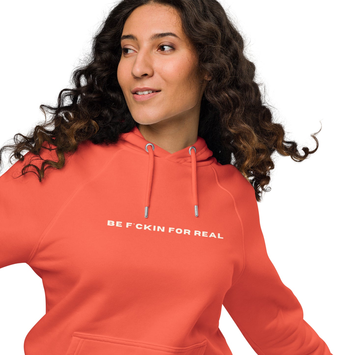 *be f*ckin for real* - Unisex eco raglan hoodie